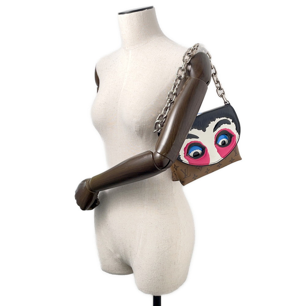 LOUIS VUITTON Pochette Kabuki Mask Marron/FuchsiaM43495 Monogram Reverse Canvas Epi Leather