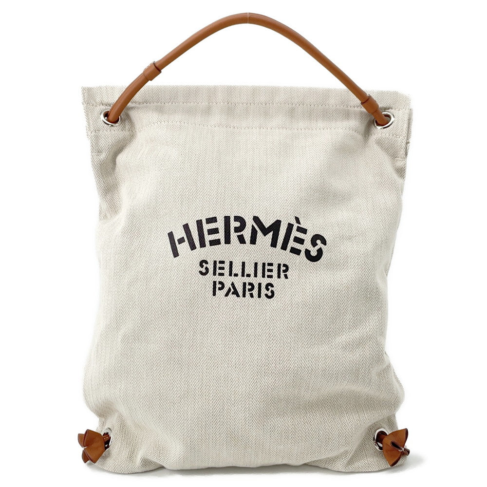 HERMES Aline Backpack Beige/Natural Toile Chevrons Barenia Leather