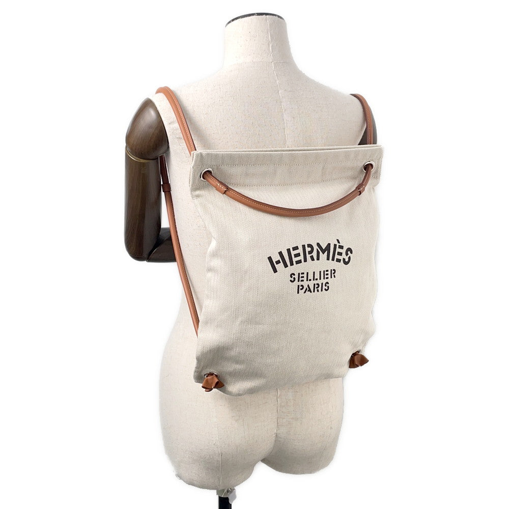 HERMES Aline Backpack Beige/Natural Toile Chevrons Barenia Leather
