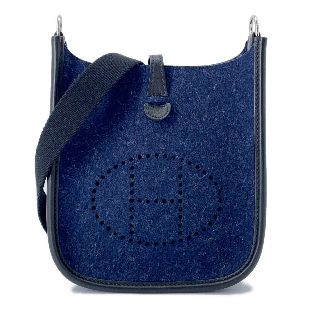 HERMES Evelyne Long Blue Nuit/Black Felt Swift Leather Size TPM