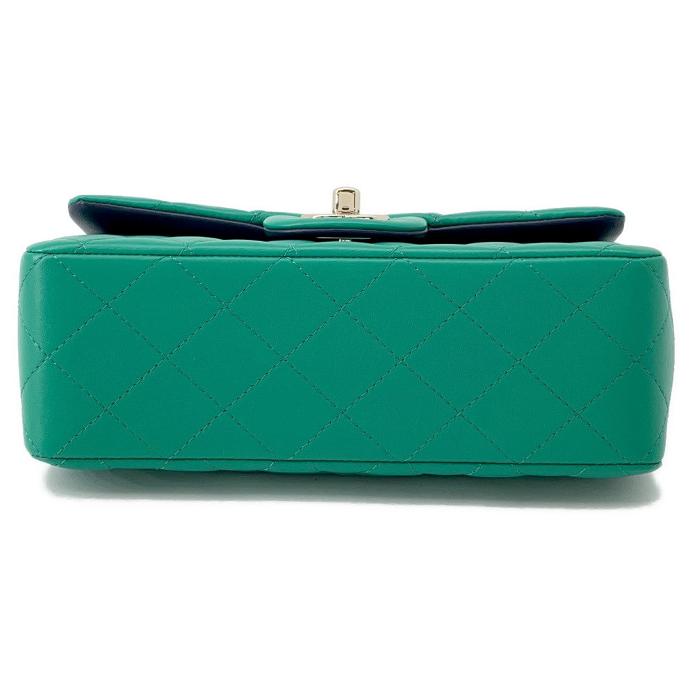 CHANEL Top Handle Mini Flap Bag Green/NavyAS2431 Lambskin Size 20