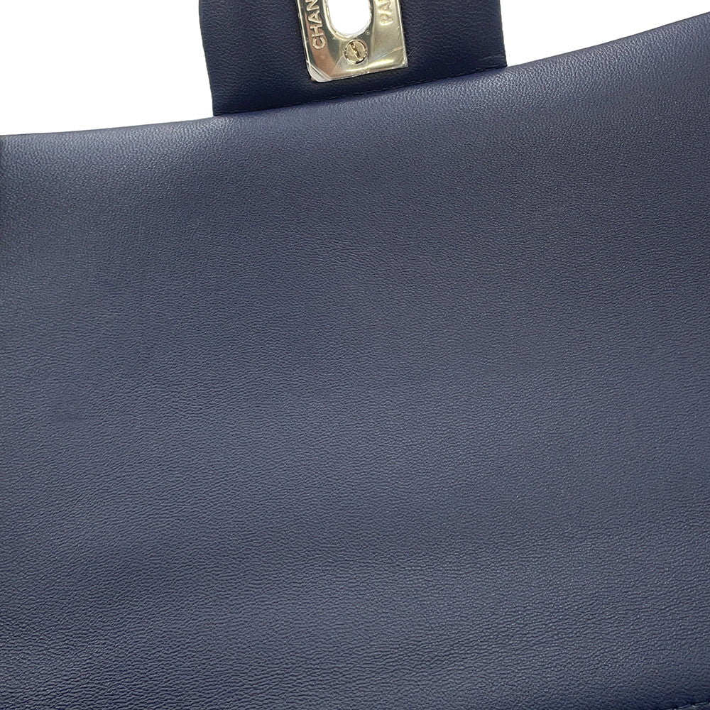 CHANEL Top Handle Mini Flap Bag Green/NavyAS2431 Lambskin Size 20