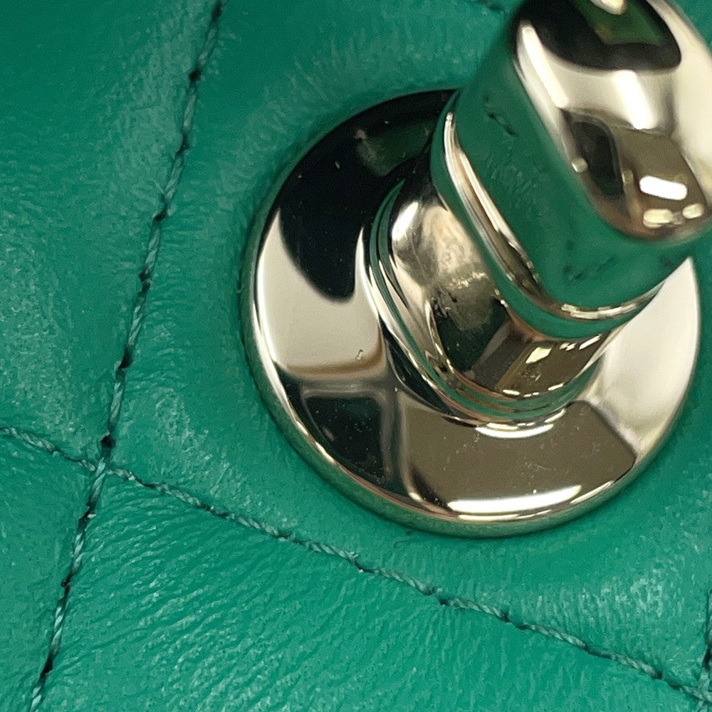 CHANEL Top Handle Mini Flap Bag Green/NavyAS2431 Lambskin Size 20