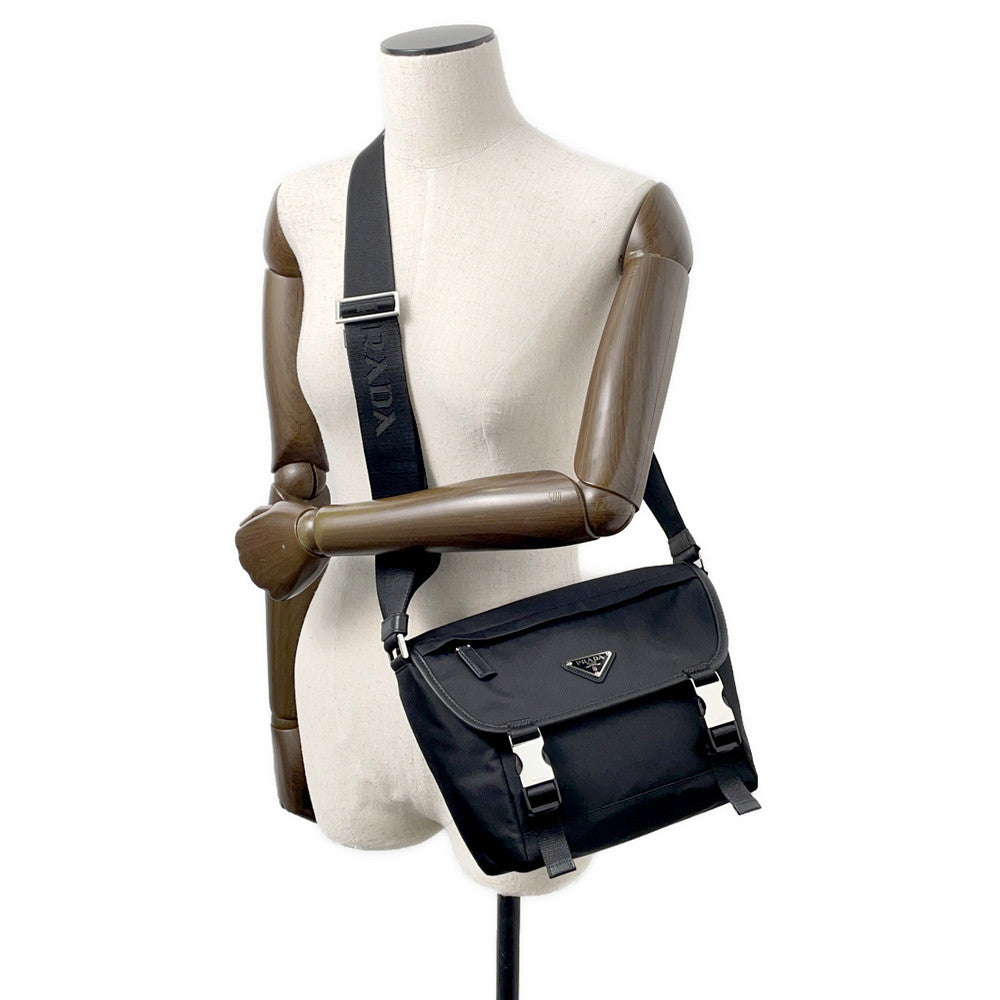 PRADA Re-Nylon xSaffiano Leather Shoulder Bag Black2VD066 Nylon Leather