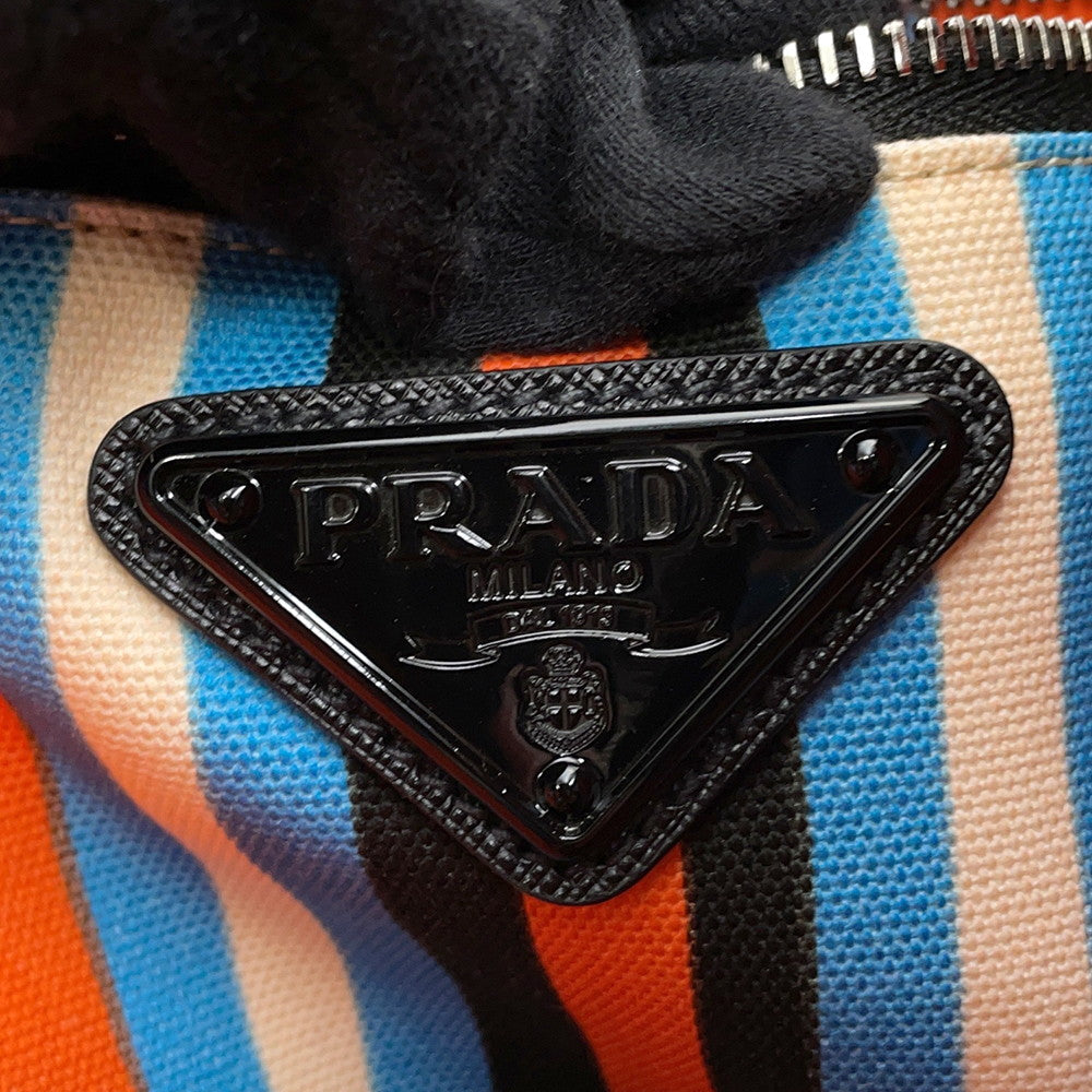 PRADA Triangle Shoulder Bag Orange/Blue2VY007 Canvas Size Large