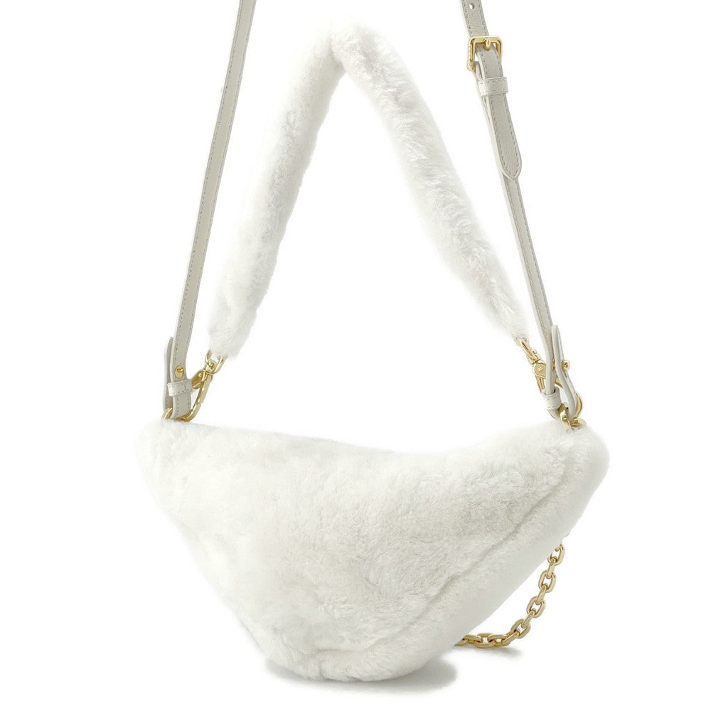 PRADA Triangle 2WAY Shoulder Bag White1BC543 Fur Leather
