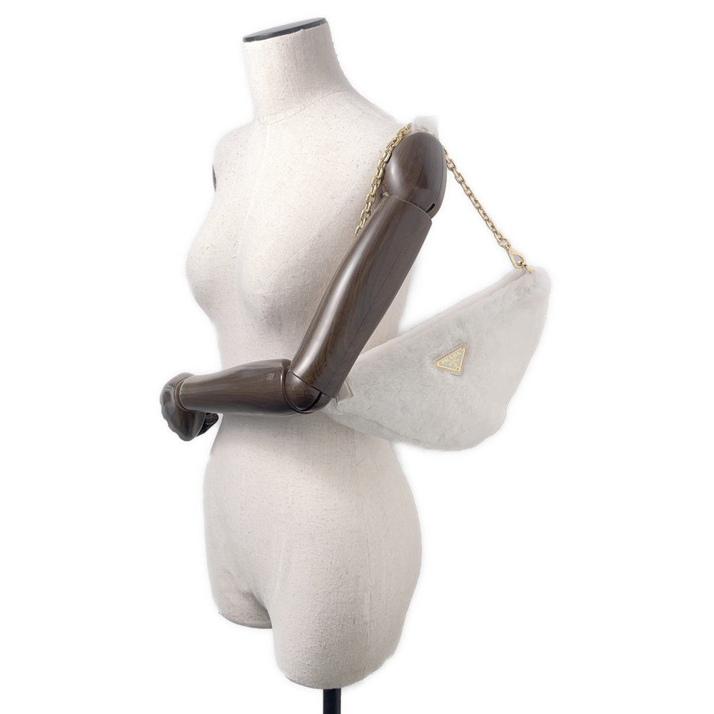 PRADA Triangle 2WAY Shoulder Bag White1BC543 Fur Leather