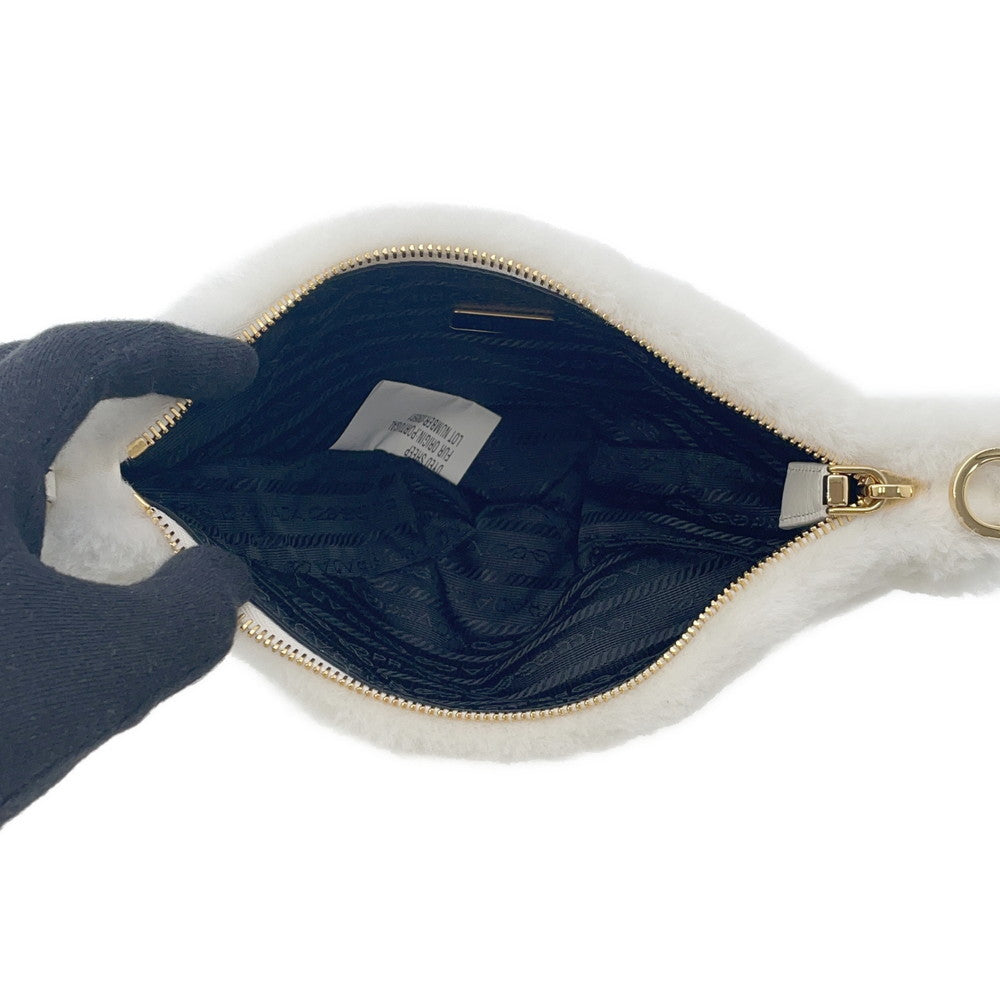 PRADA Triangle 2WAY Shoulder Bag White1BC543 Fur Leather