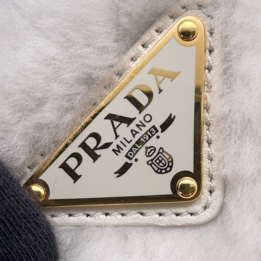 PRADA Triangle 2WAY Shoulder Bag White1BC543 Fur Leather