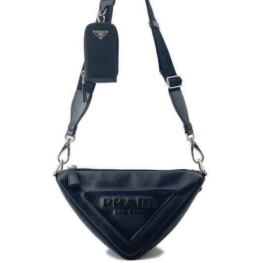 PRADA Triangle 2WAY Shoulder Bag Black1BH190 Leather