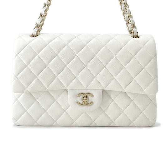 CHANEL Jumbo Matelasse W Flap ChainShoulder Bag WhiteA58600 Caviar Leather Size 30