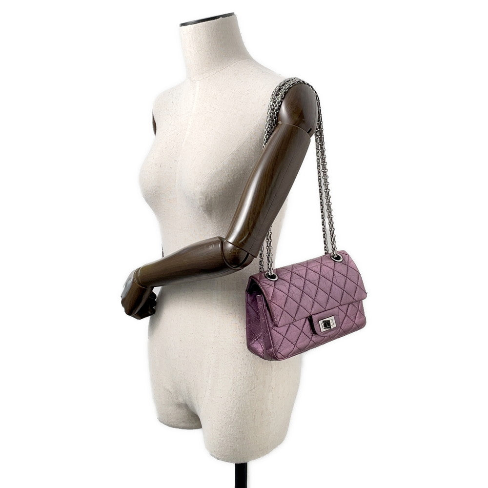 CHANEL 2.55 ChainShoulder Bag MetalicPink Lambskin Size Mini