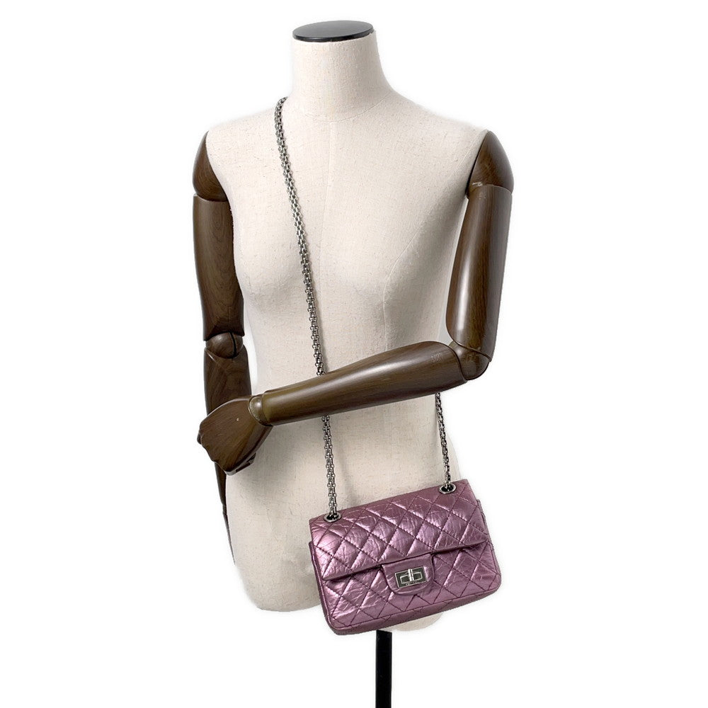 CHANEL 2.55 ChainShoulder Bag MetalicPink Lambskin Size Mini