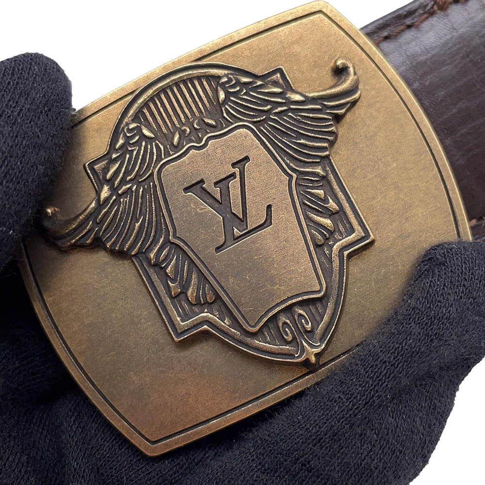 LOUIS VUITTON Utahline Exxon Belt Size 95 Brown Leather