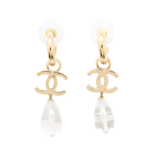 CHANEL CC Logo Hoop Drop Motif Earrings Metal Resin