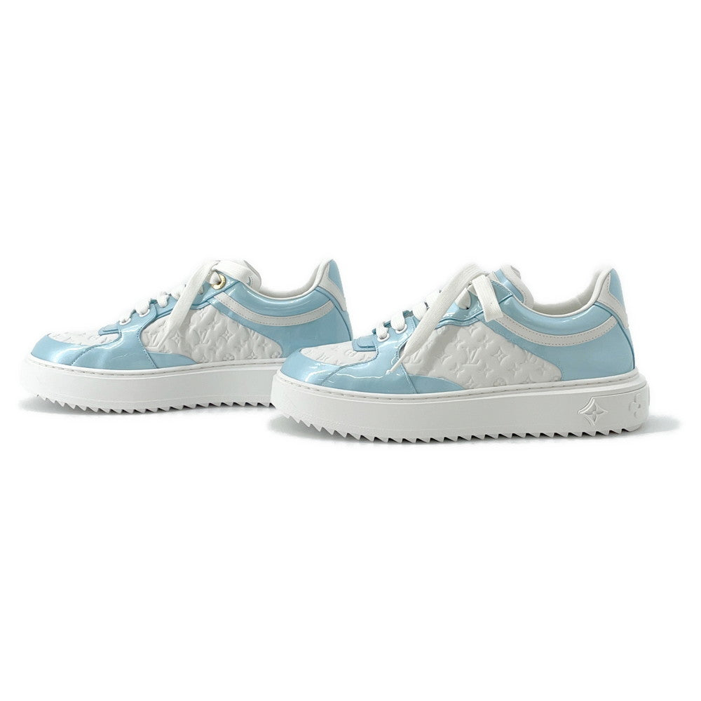 LOUIS VUITTON Time Out Line Monogram Sneakers Blue Clair Leather Enamel Size 37H