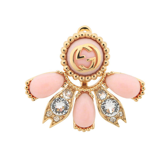 GUCCI Interlocking G 2way Single Earrings Pink Metal Rhinestone