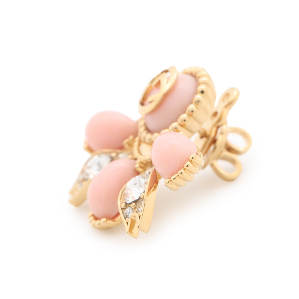 GUCCI Interlocking G 2way Single Earrings Pink Metal Rhinestone