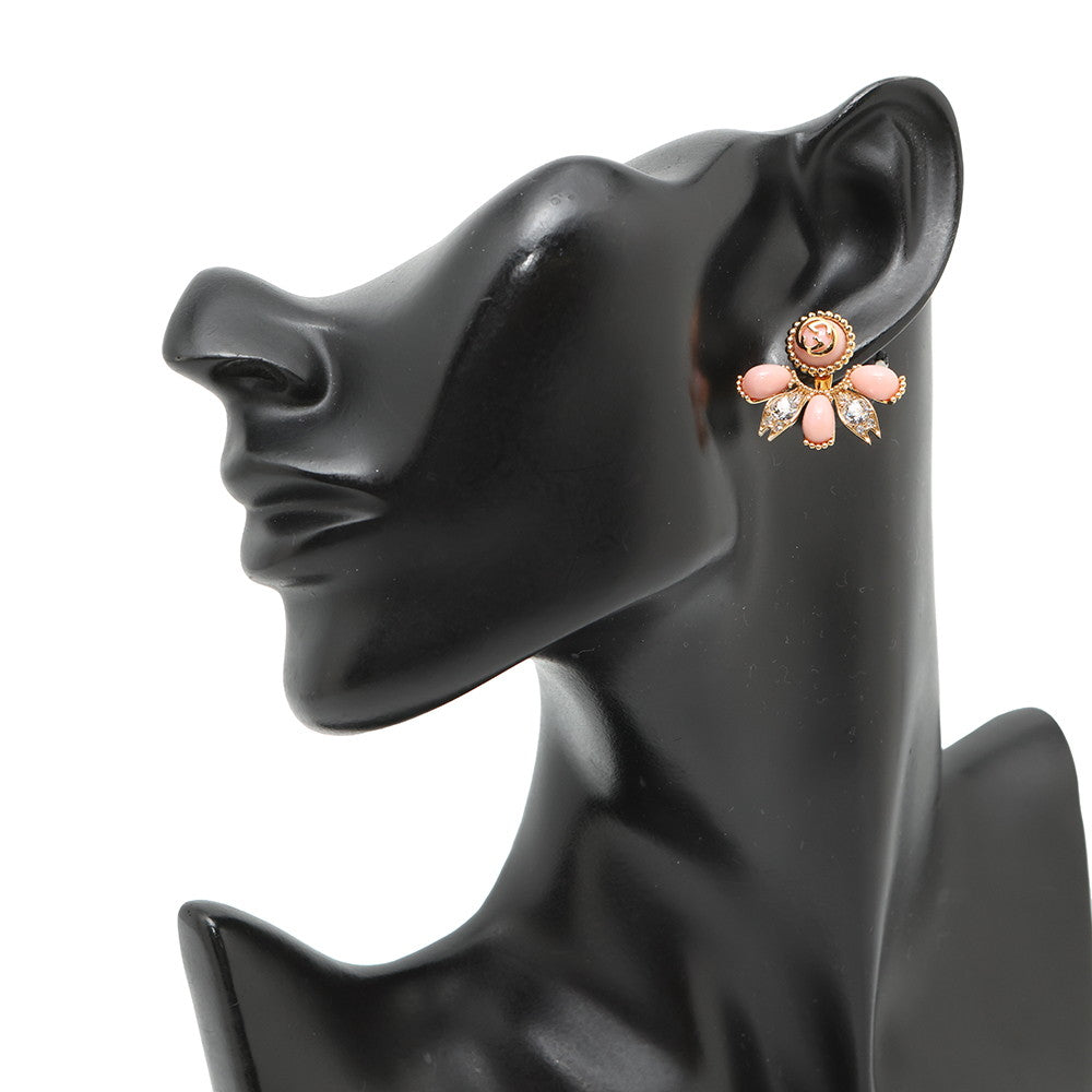 GUCCI Interlocking G 2way Single Earrings Pink Metal Rhinestone