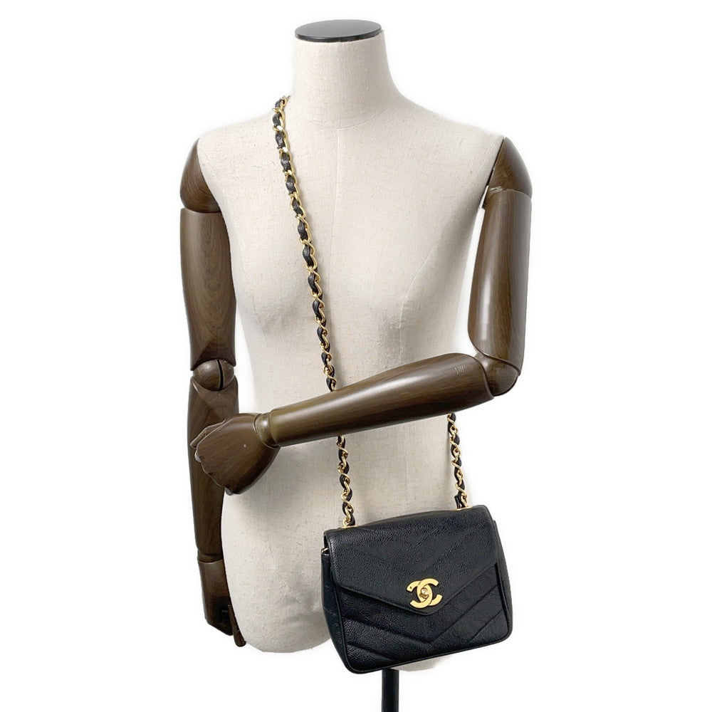 CHANEL V Stitch ChainShoulder Bag Black Caviar Leather