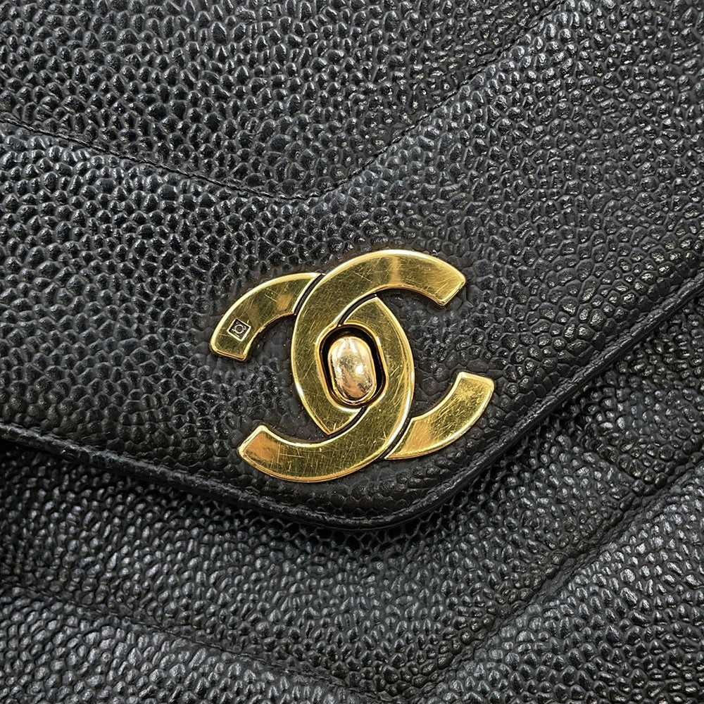 CHANEL V Stitch ChainShoulder Bag Black Caviar Leather