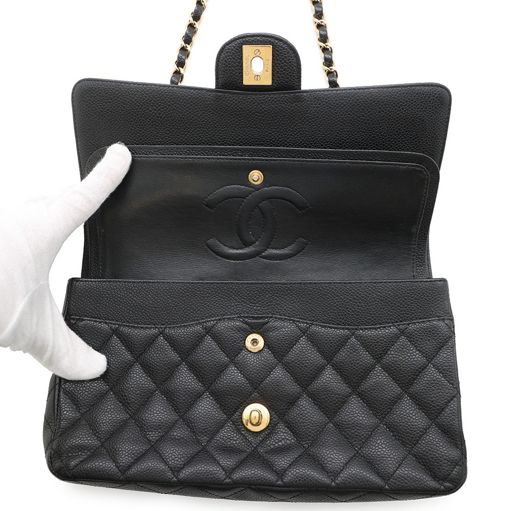 CHANEL Matelasse Double Flap ChainShoulder Bag BlackA01112 Caviar Leather Size 25