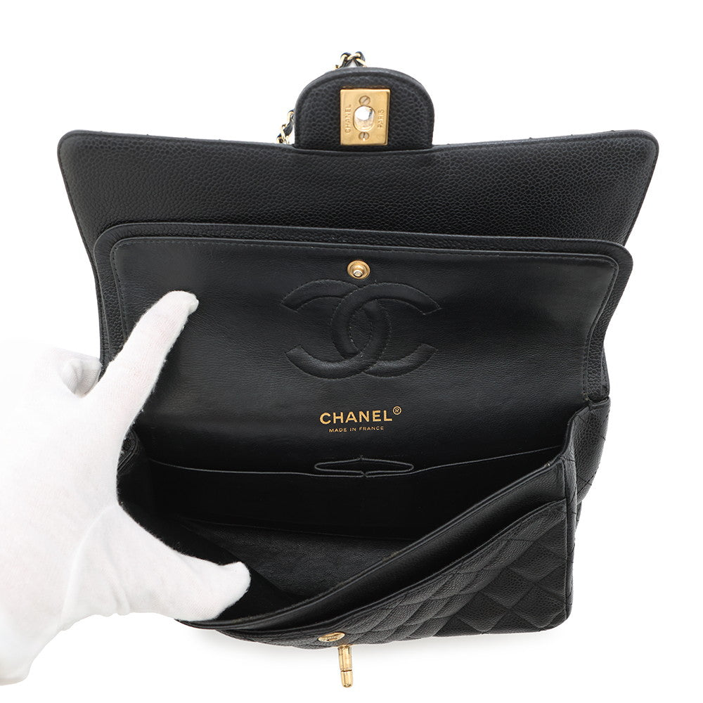 CHANEL Matelasse Double Flap ChainShoulder Bag BlackA01112 Caviar Leather Size 25