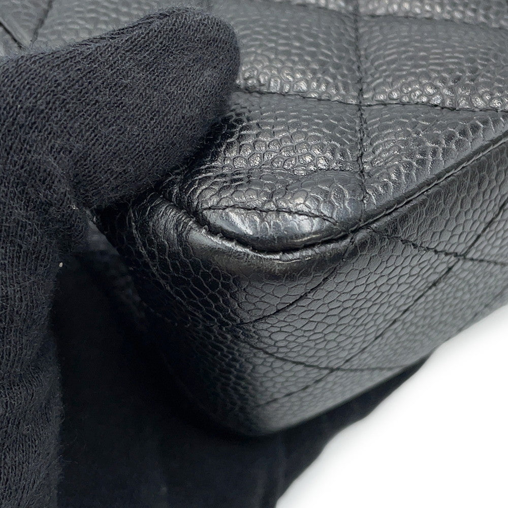 CHANEL Matelasse Double Flap ChainShoulder Bag BlackA01112 Caviar Leather Size 25