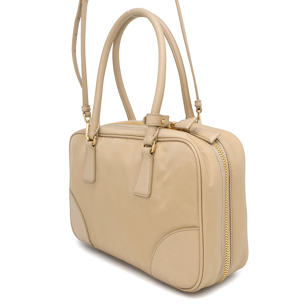 PRADA Re-Edition 1978 Double Handle Bag Beige1BB115 Nylon Leather Size Medium