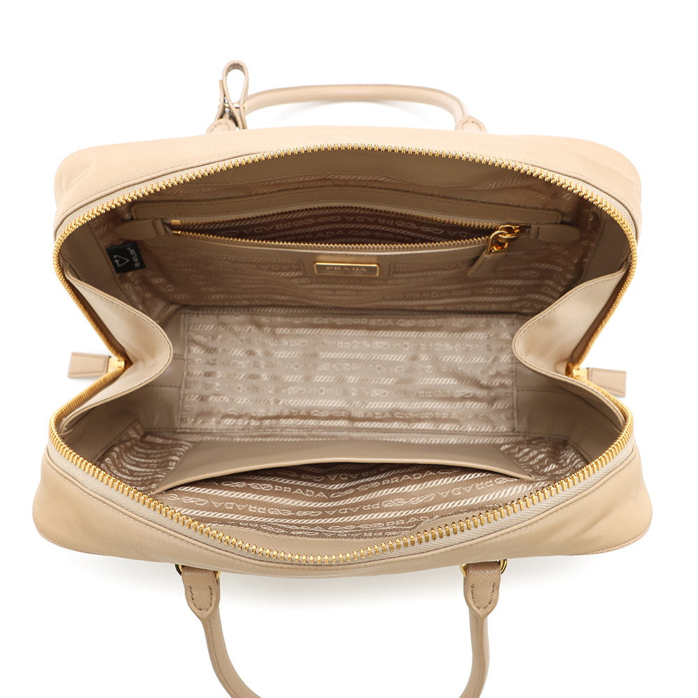 PRADA Re-Edition 1978 Double Handle Bag Beige1BB115 Nylon Leather Size Medium