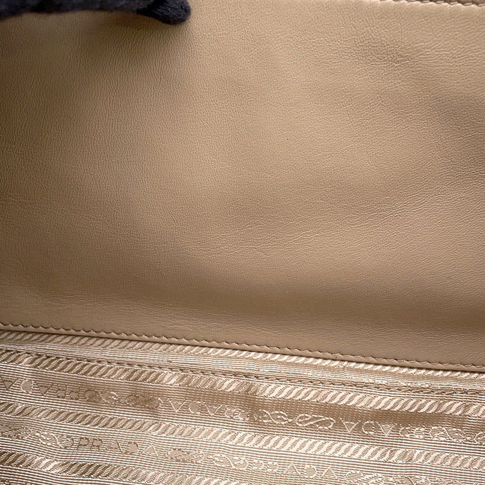 PRADA Re-Edition 1978 Double Handle Bag Beige1BB115 Nylon Leather Size Medium