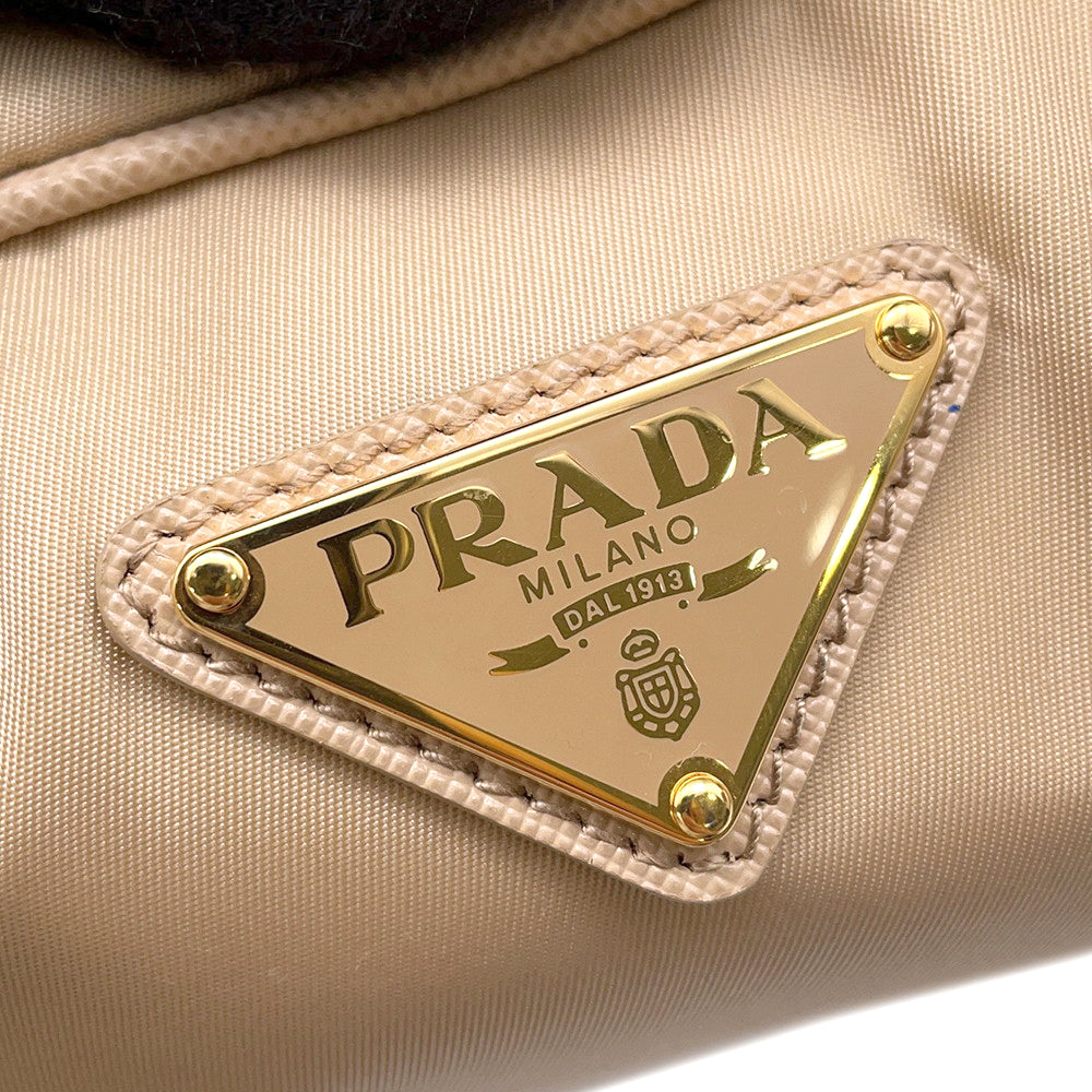 PRADA Re-Edition 1978 Double Handle Bag Beige1BB115 Nylon Leather Size Medium