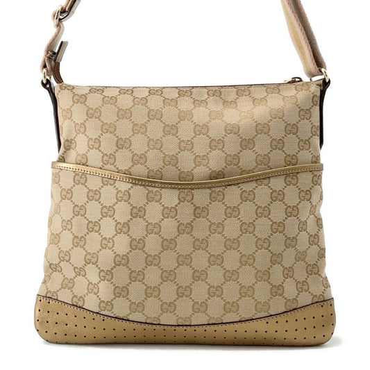 GUCCI GG Canvas Shoulder Bag Beige/Gold145857 Canvas Leather
