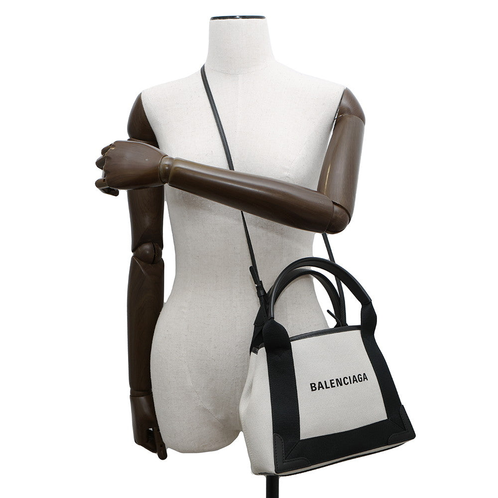 BALENCIAGA Navy Kabas Natural/Black390346 Canvas Size XS