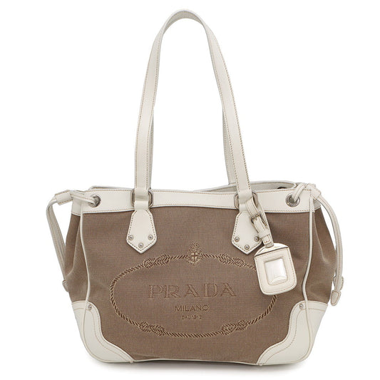 PRADA Logo jacquard handbag Beige/WhiteBR3417 Canvas Leather