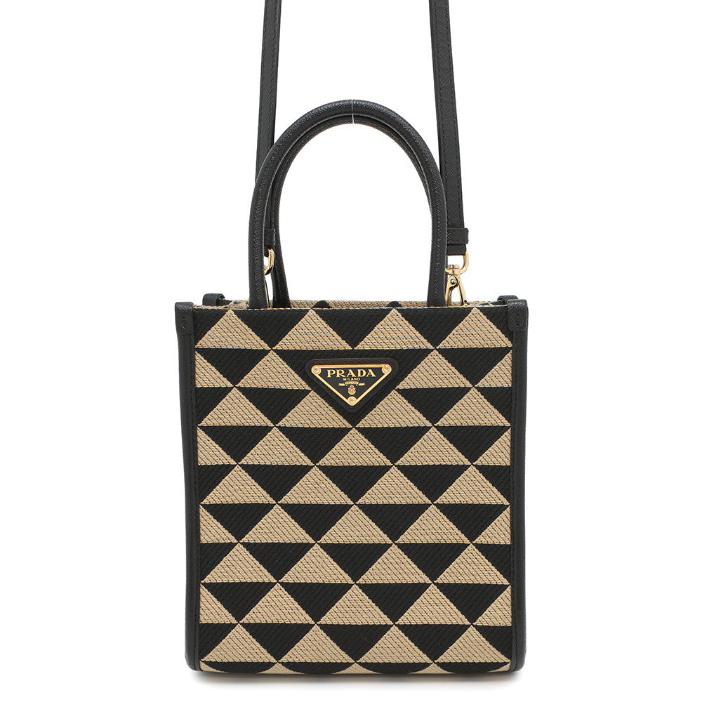 PRADA Symbol EmbroideryFabric Mini Bag Black/Beige1BA355 Canvas