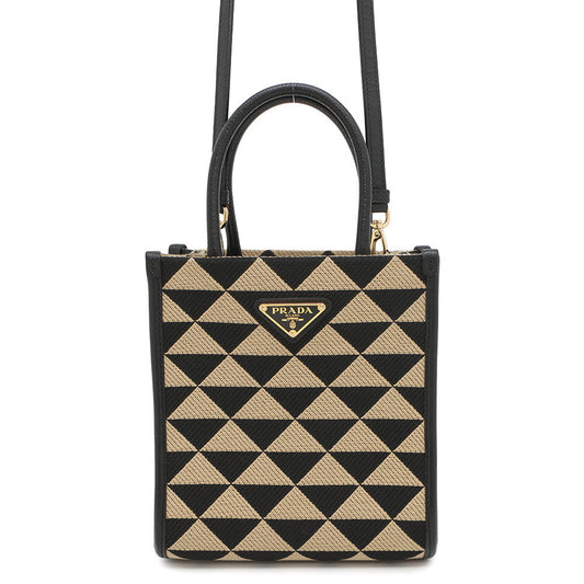 PRADA Symbol EmbroideryFabric Mini Bag Black/Beige1BA355 Canvas