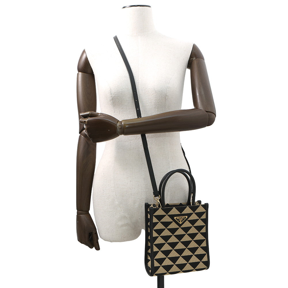 PRADA Symbol EmbroideryFabric Mini Bag Black/Beige1BA355 Canvas