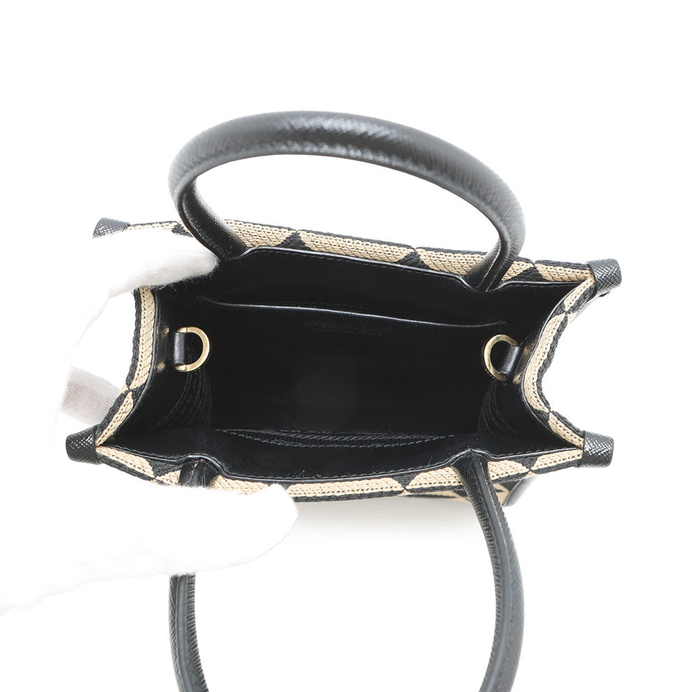 PRADA Symbol EmbroideryFabric Mini Bag Black/Beige1BA355 Canvas