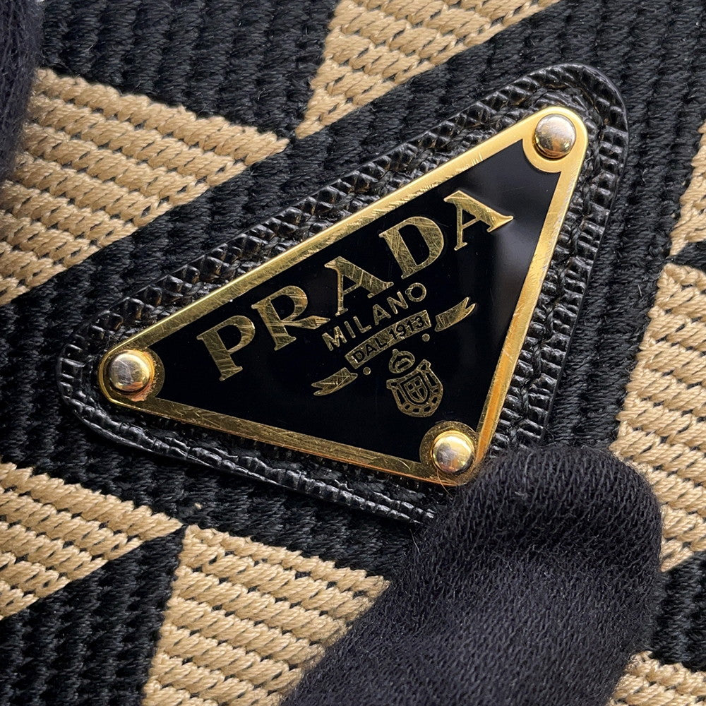 PRADA Symbol EmbroideryFabric Mini Bag Black/Beige1BA355 Canvas