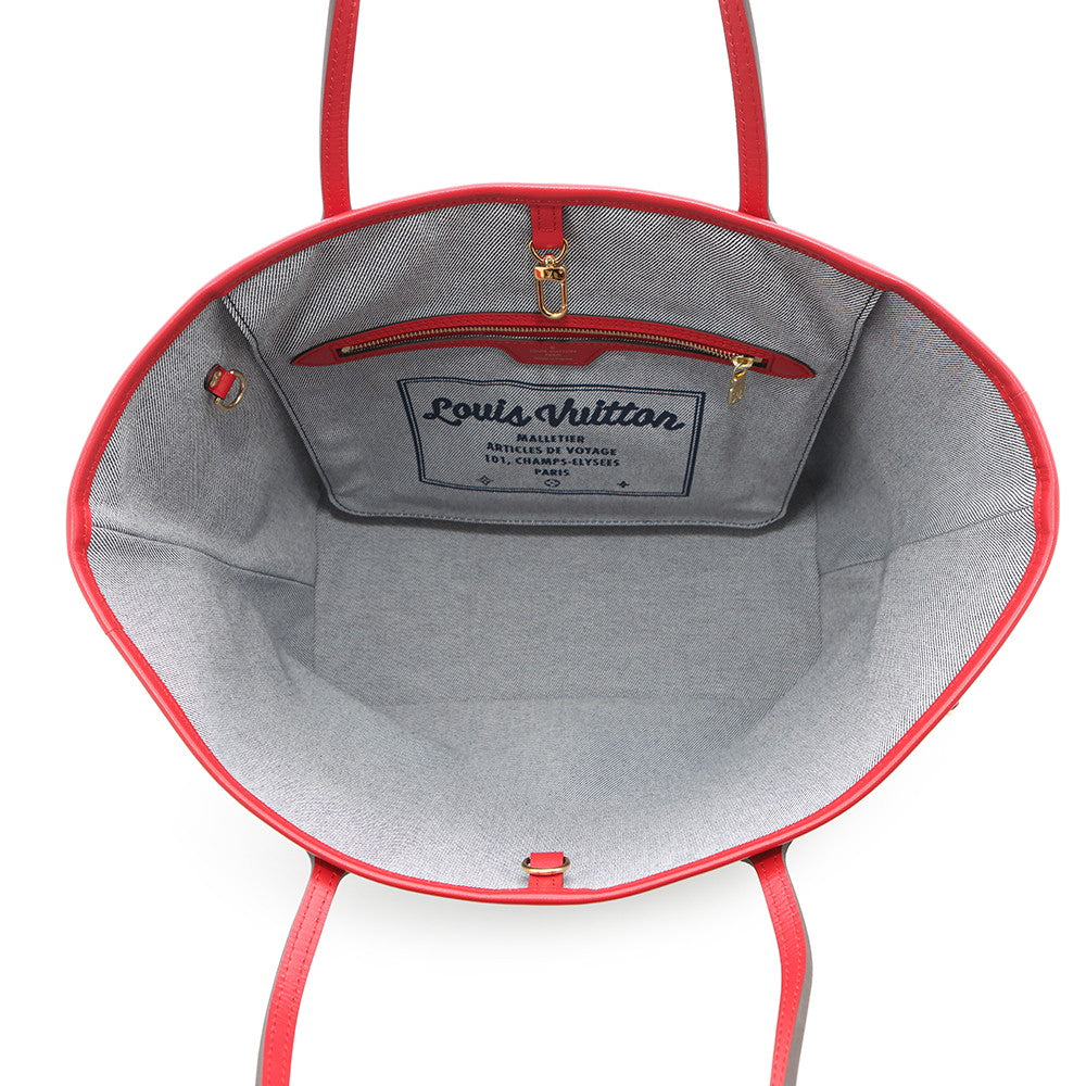LOUIS VUITTON Square Patchwork Neverfull Blue/RedM44981 Monogram Denim Size MM
