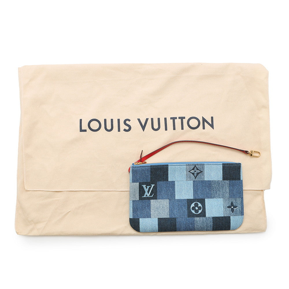LOUIS VUITTON Square Patchwork Neverfull Blue/RedM44981 Monogram Denim Size MM