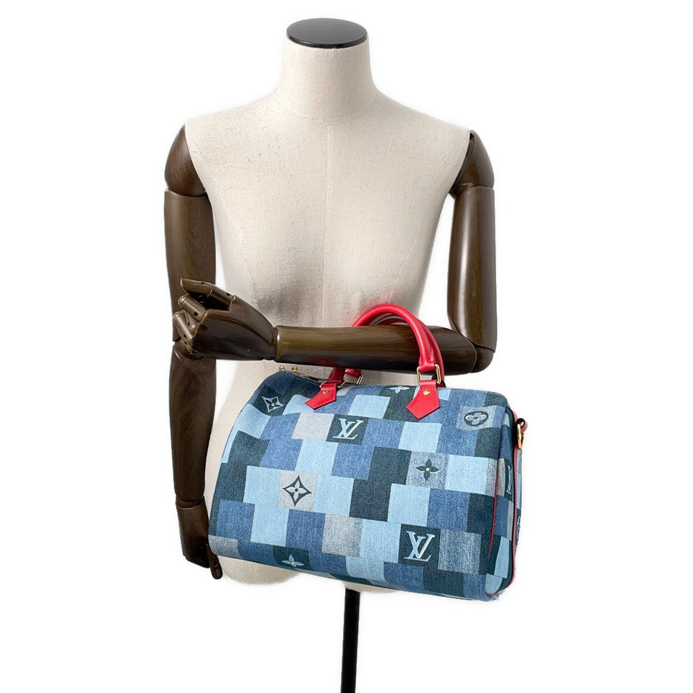 LOUIS VUITTON Speedy Bandouliere Blue/RedM45041 Monogram Denim Size 30