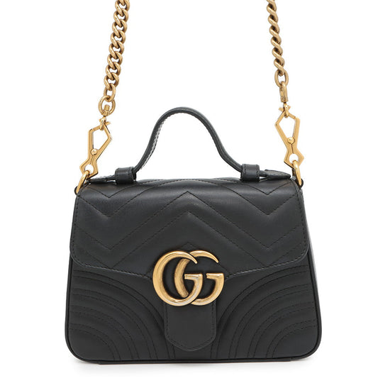 GUCCI GG Marmont Top Handle Bag Black547260 Leather Size Small