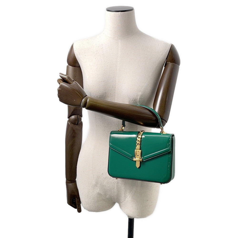 GUCCI Sylvie 2wayBag Green589479 Patent Leather