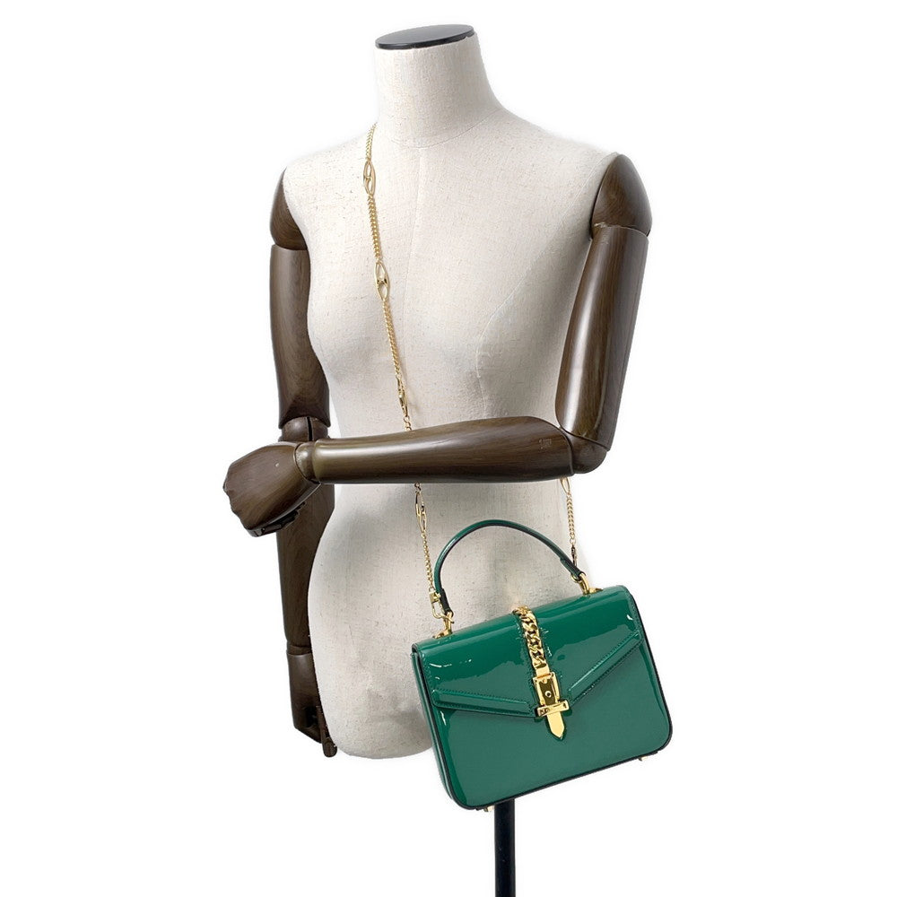 GUCCI Sylvie 2wayBag Green589479 Patent Leather