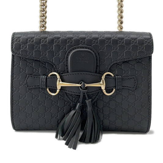 GUCCI MicroGuccissima Horsebit ChainShoulder Bag Black449636 Leather