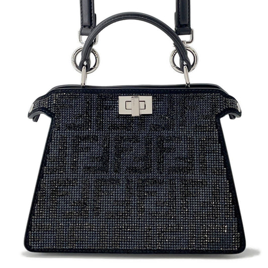 FENDI Peekaboo CrystalFF Handbag 2WAY Black8BN335 suede Size Petit