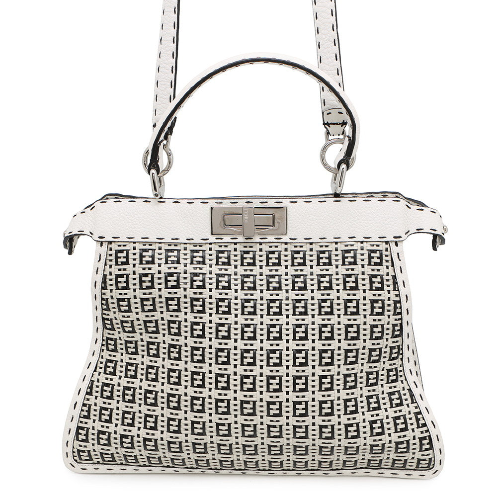 FENDI Peekaboo ICYU Selleria White/Black8BN321 Leather Size Medium