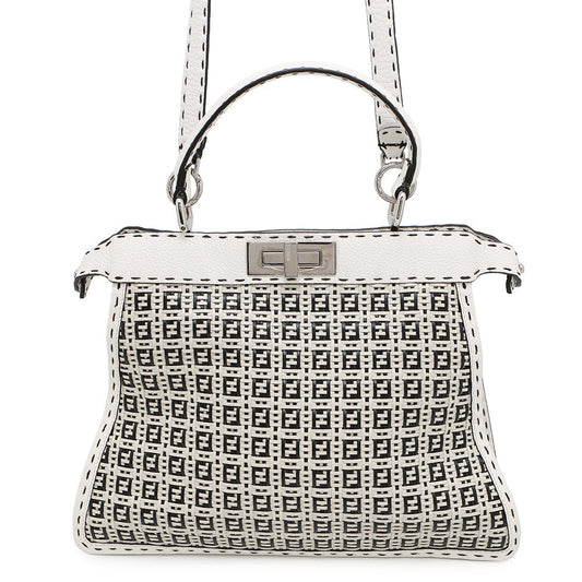 FENDI Peekaboo ICYU Selleria White/Black8BN321 Leather Size Medium